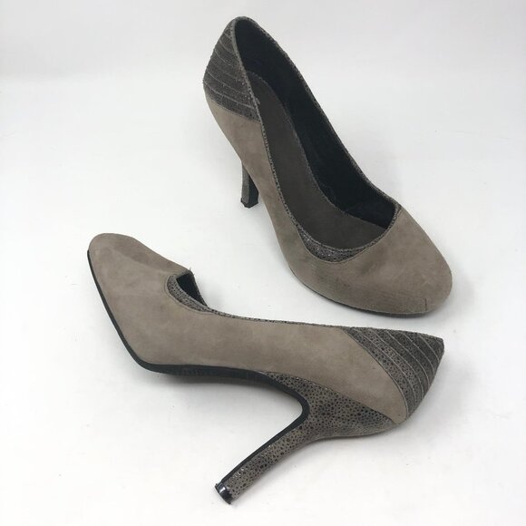 Auri Mink Suede and Sand Pebble Leather Heels 39/9 - Picture 2 of 8